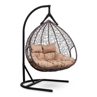 Подвесное двухместное кресло-кокон FISHT горячий шоколад кокон+бежевая подушка