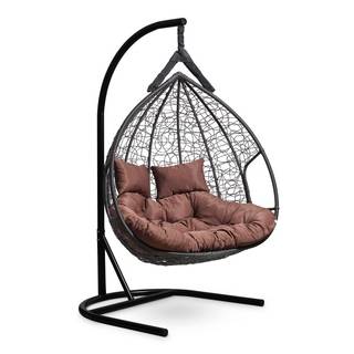 Подвесное двухместное кресло-кокон FISHT черный кокон+шоколадная подушка