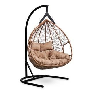 Подвесное двухместное кресло-кокон FISHT шоколадный кокон+бежевая подушка